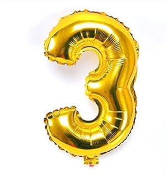 16" Gold Number 3 Foil Balloon - 10Pcs
