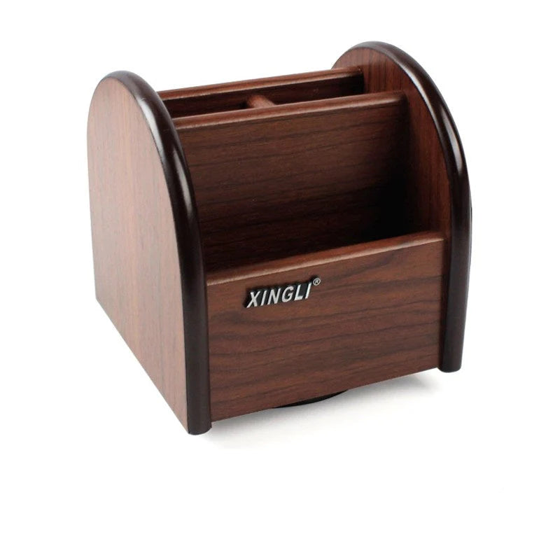 12.5cm Wooden Pen Holder With Rotatable Base