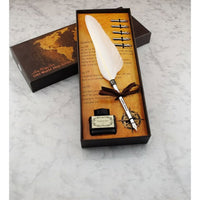 Antique Feather Pen with 5 Replaceable Nibs and Ink