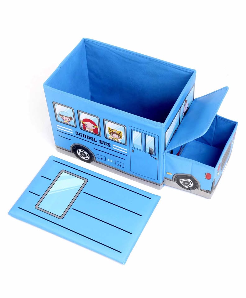 Kids Foldable Storage Box - School Bus Design Blue