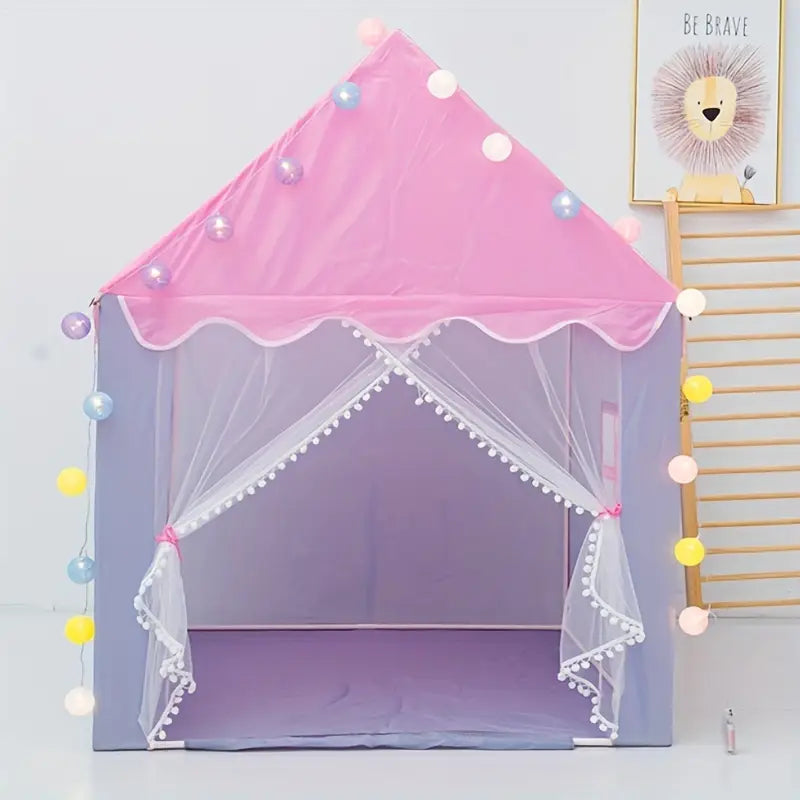 Princess Castle Play Tent House With Ocean Ball Lights - Pink