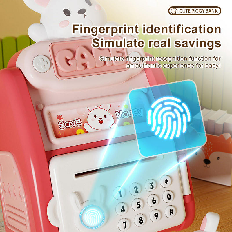 Kids Rabbit Fingerprint & Password Unlock ATM Machine