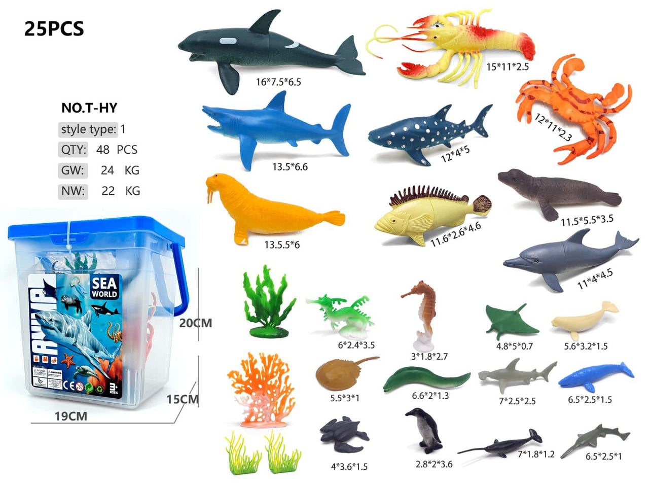 25Pcs Kids Wild Sea Animal World Toy With Storage Box