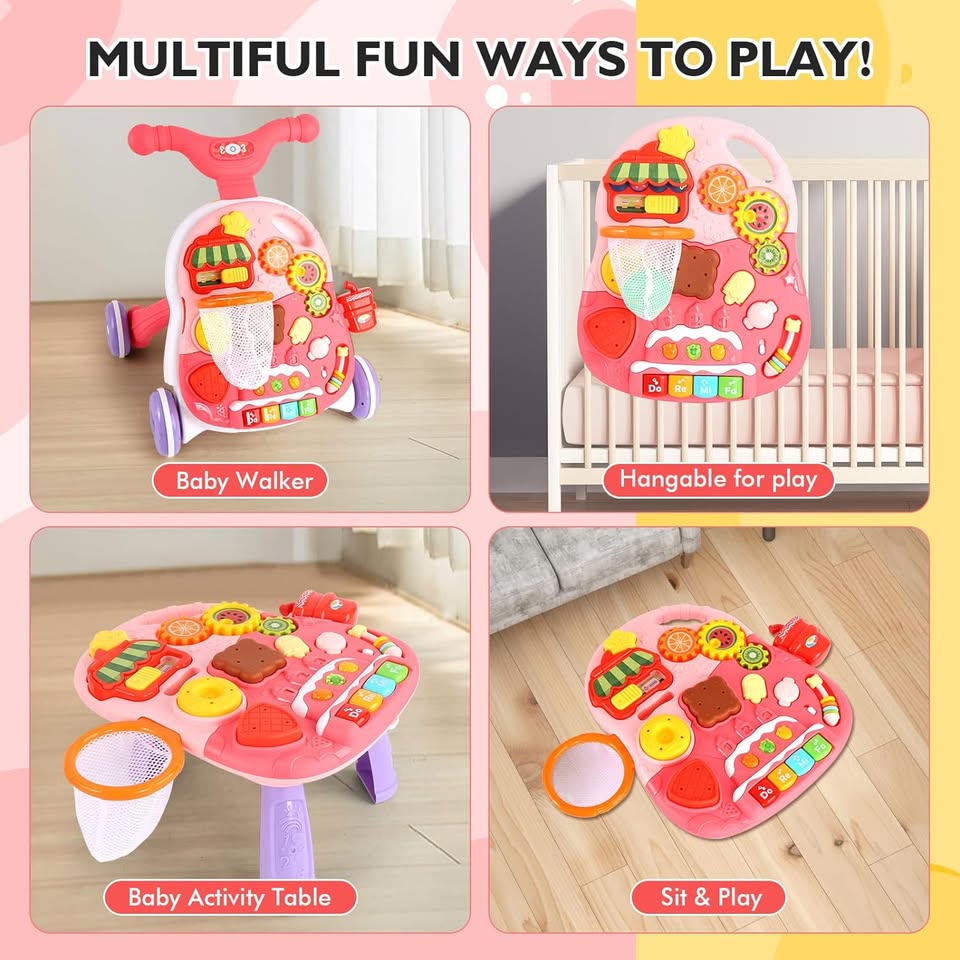 Huanger 2in1 Baby Musical Walker & Activity Table - Pink