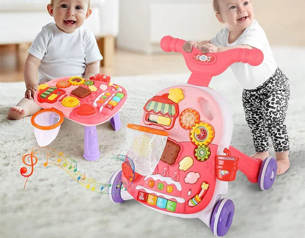 Huanger 2in1 Baby Musical Walker & Activity Table - Pink