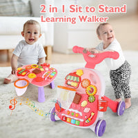 Huanger 2in1 Baby Musical Walker & Activity Table - Pink