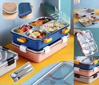 Stainless Steel 4 Compartment Lunch Box With Spoon & Chopsticks