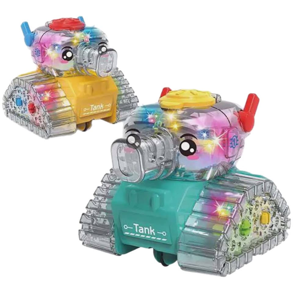 Inertial Transparent Gear Mini Tank With Lights - 1Pc