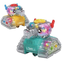 Inertial Transparent Gear Mini Tank With Lights - 1Pc
