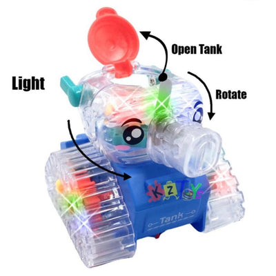 Inertial Transparent Gear Mini Tank With Lights - 1Pc