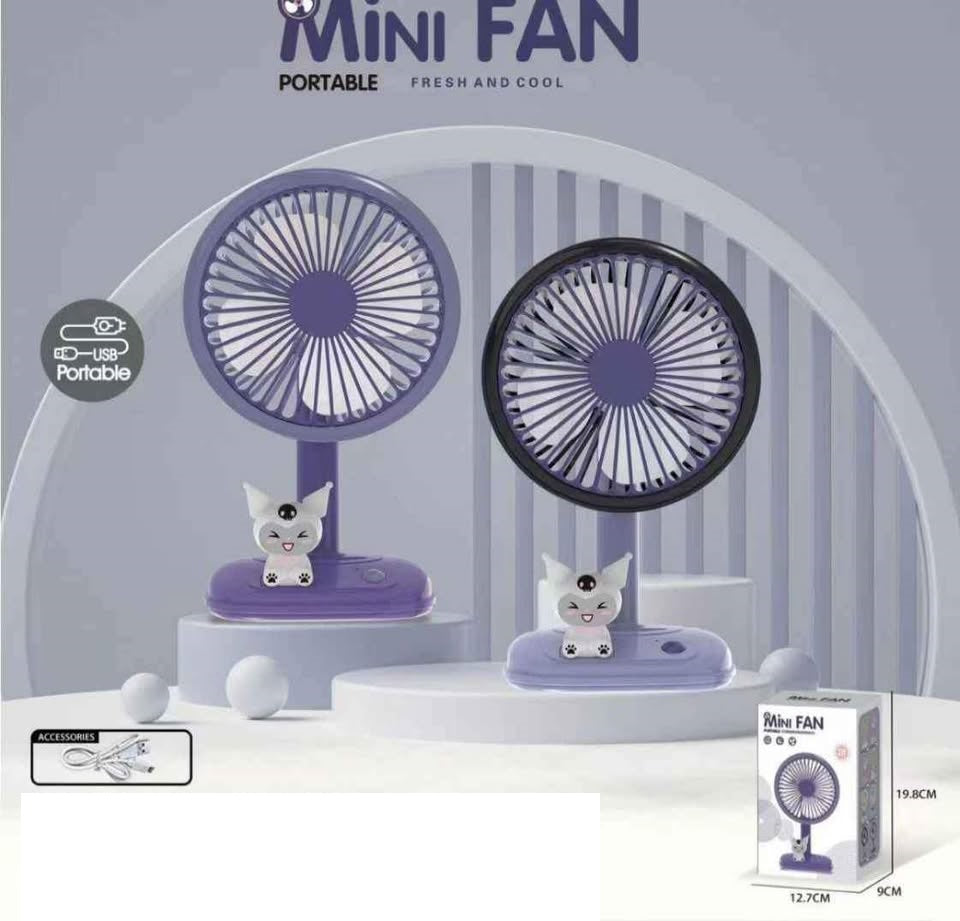 Rechargeable Kuromi Desktop Fan With Cartoon Buddy