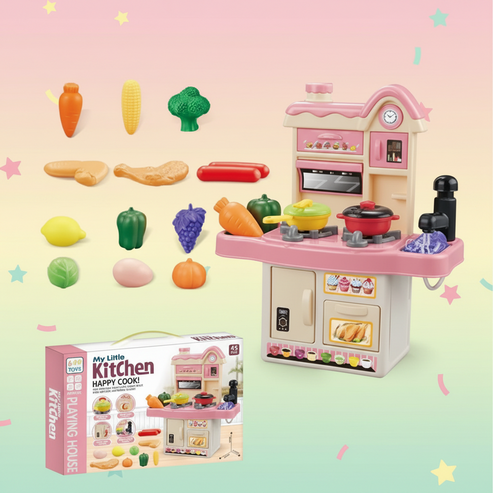 45Pcs Kids Pretend Play Kitchen Cooking Play Set