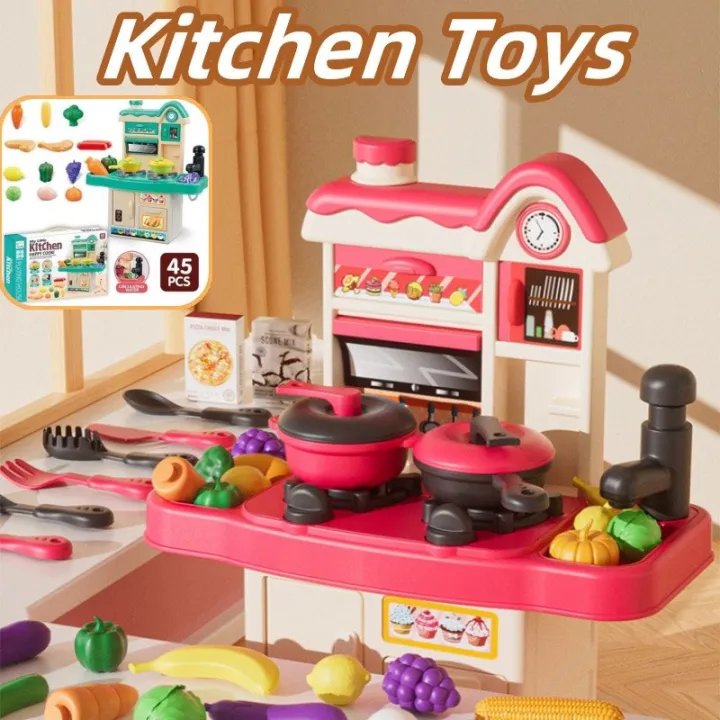 45Pcs Kids Pretend Play Kitchen Cooking Play Set