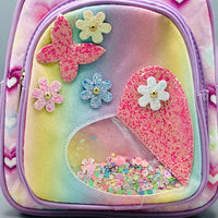 9* Inches Girls Fancy Heart Backpack - Purple