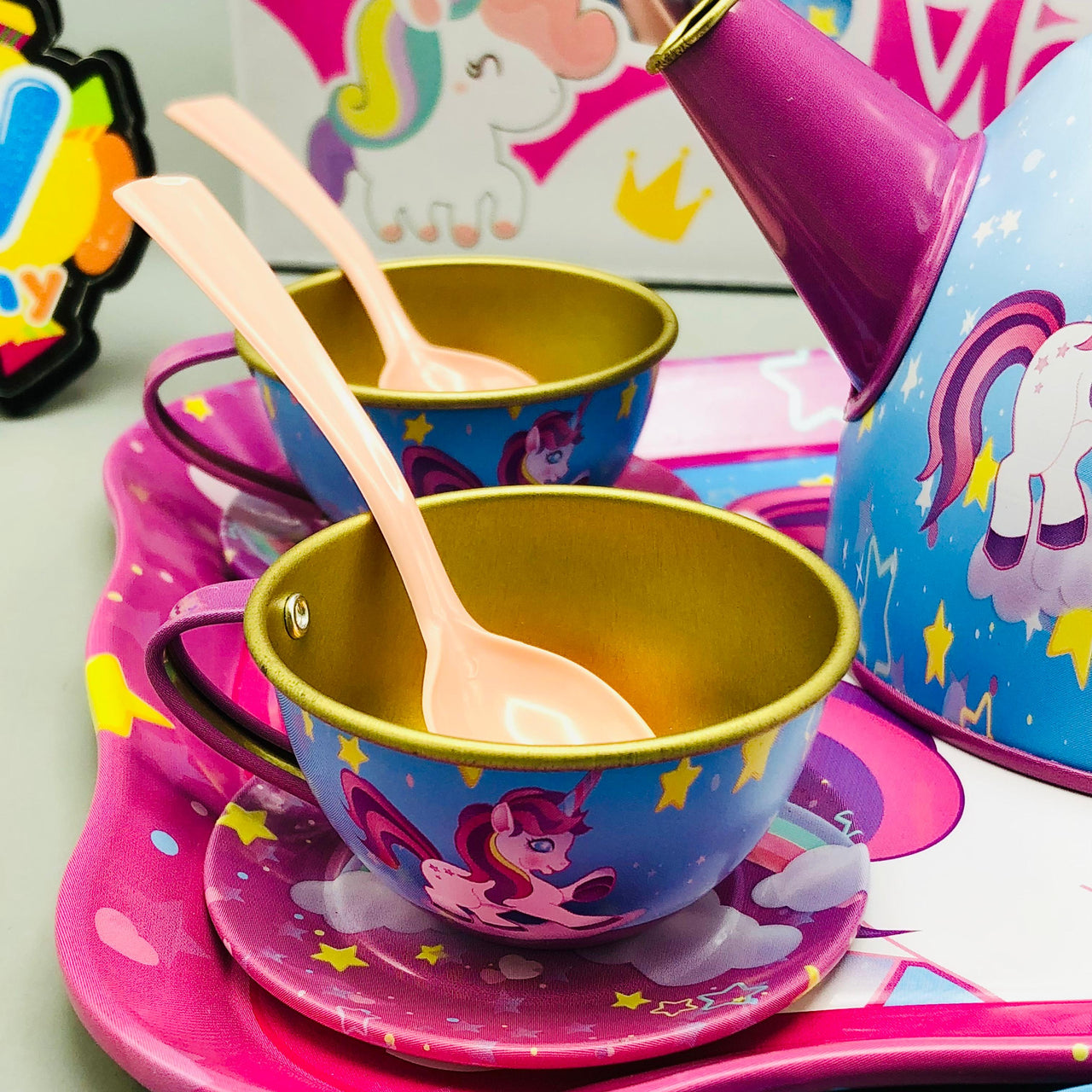 Kids 18Pcs Unicorn Themed Metal Tea Set