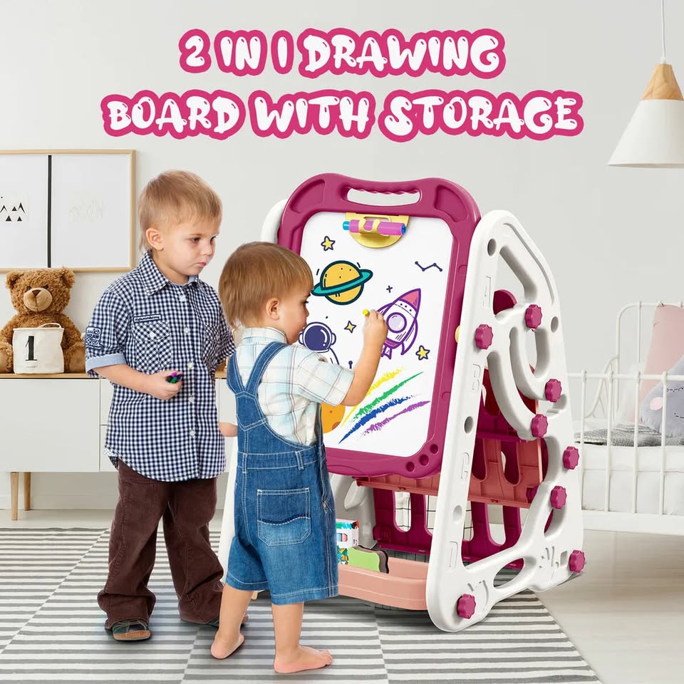 90cm Multi-functional Artistic Drawing Board With Book Shelf - Pink