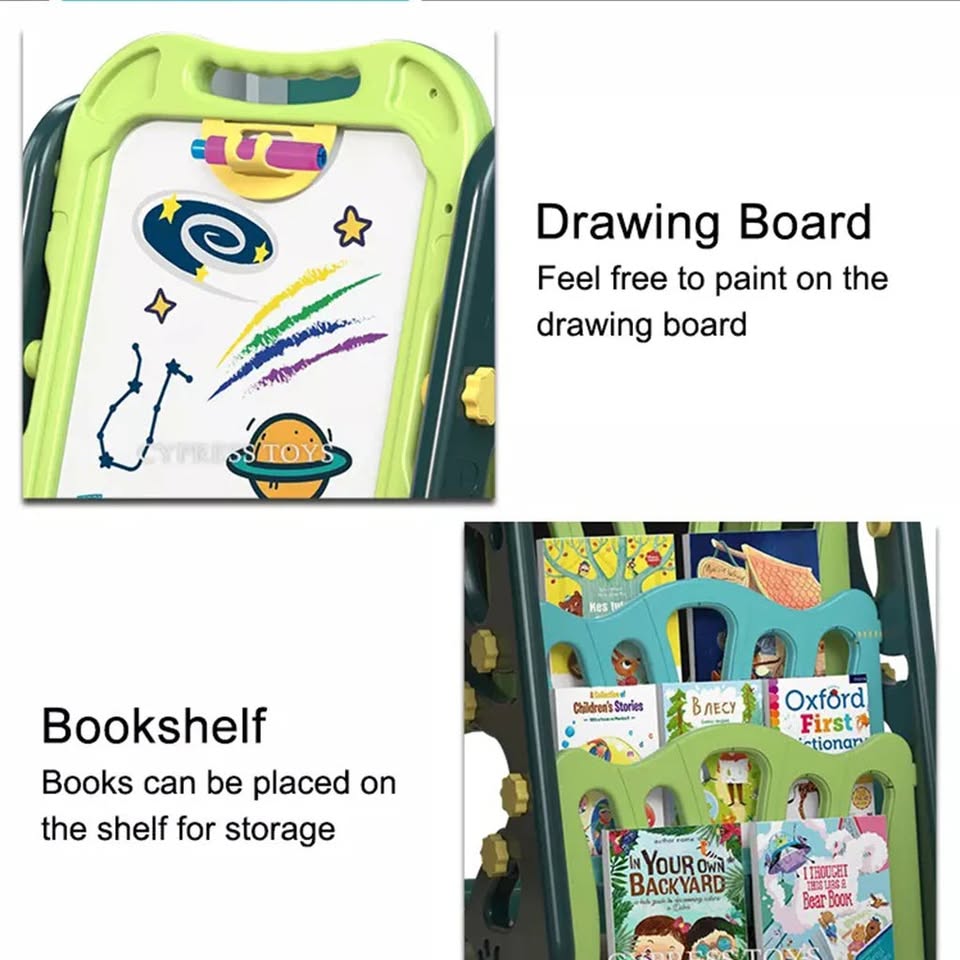 72cm Multi-functional Artistic Drawing Board With Book Shelf - Green