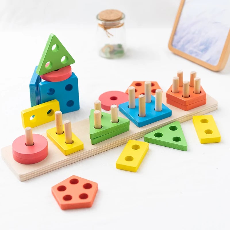 Wooden Shape Sorting 5 Sets Of Column