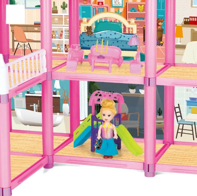 DIY 3-Levels Dream Doll House With Furniture
