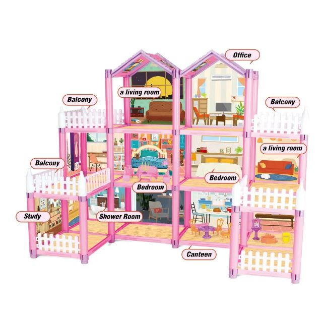 DIY 3-Levels Dream Doll House With Furniture