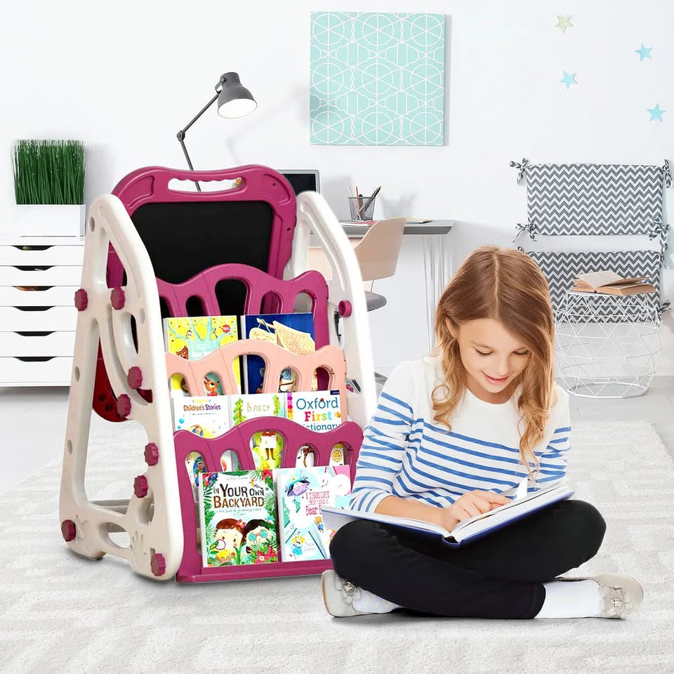 90cm Multi-functional Artistic Drawing Board With Book Shelf - Pink