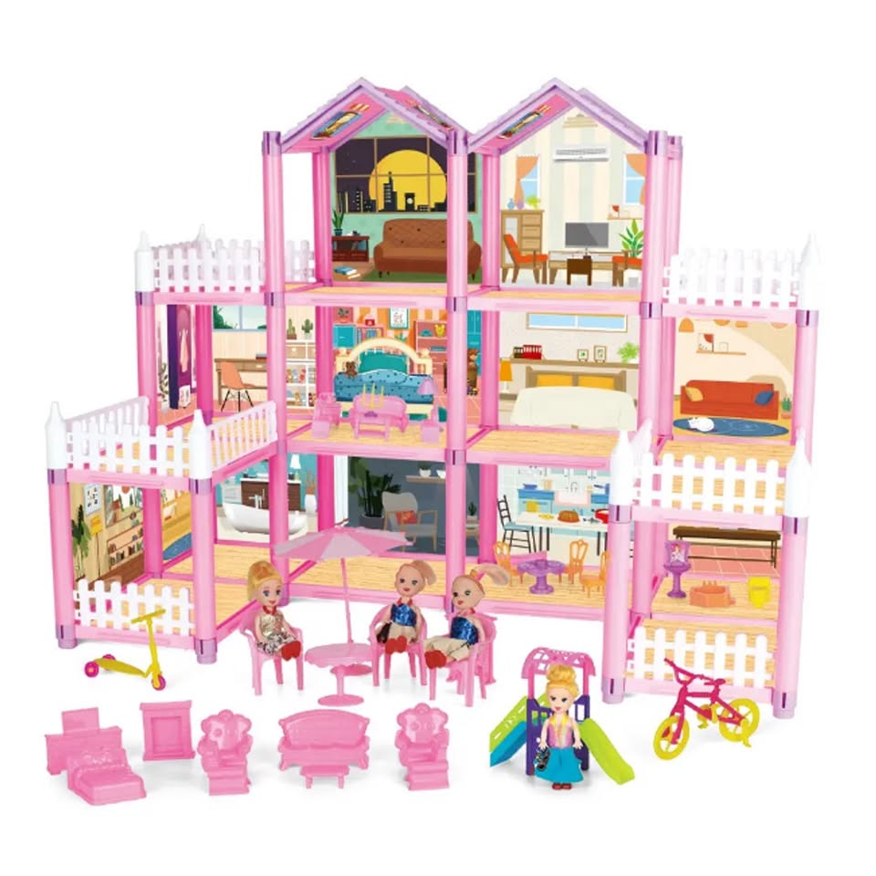 DIY 3-Levels Dream Doll House With Furniture