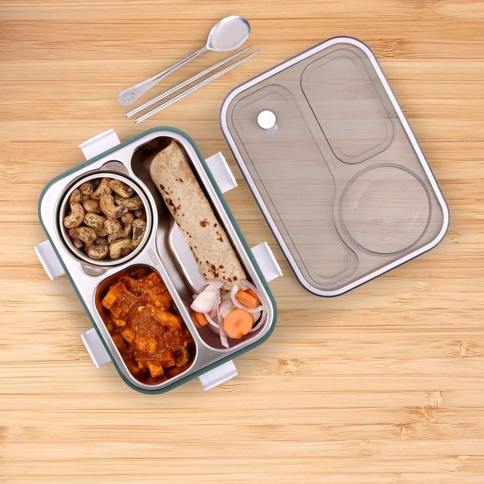 Stainless Steel 3 Grid With Bowl Lunch Box