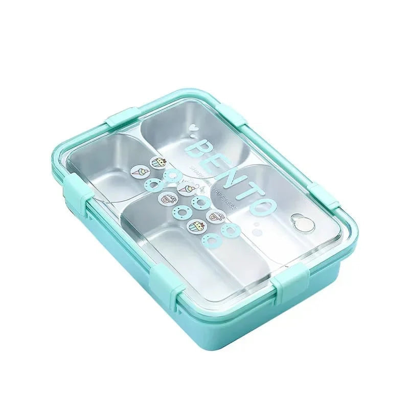 Stainless Steel 4 Compartment Lunch Box With Spoon & Chopsticks