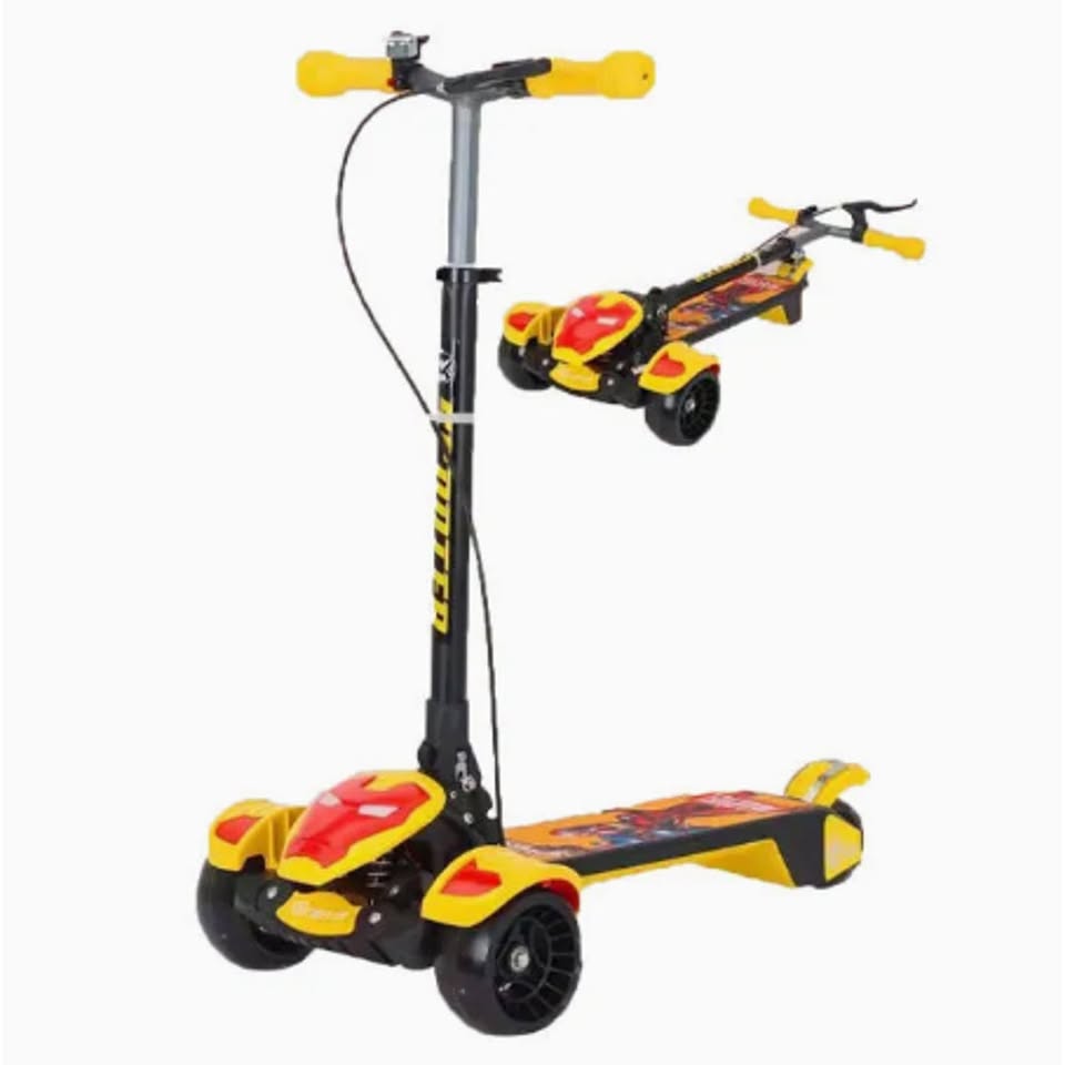 Avengers Large Foldable Kick Scooter With Light & Music - Yellow