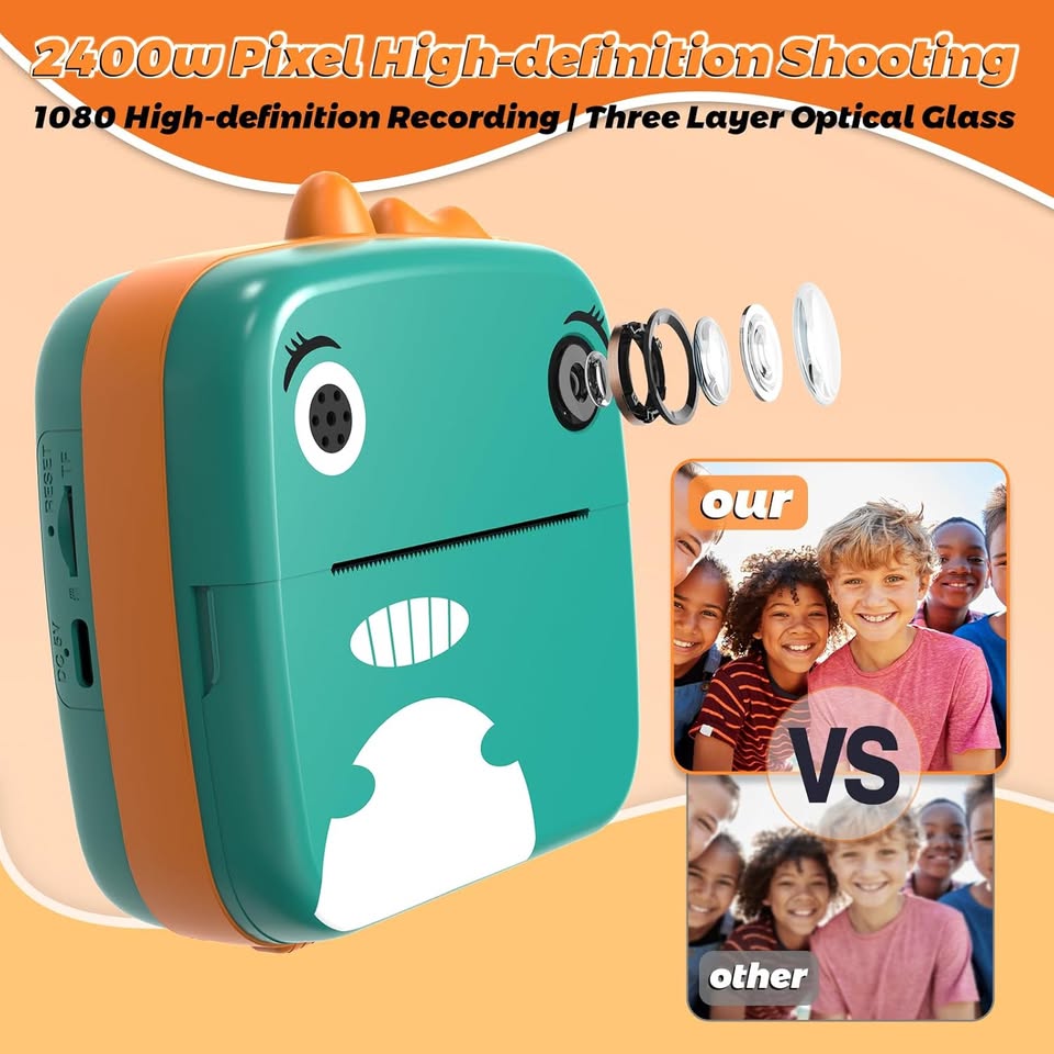Kids Dual Lens Dinosaur Instant Digital Printing Camera