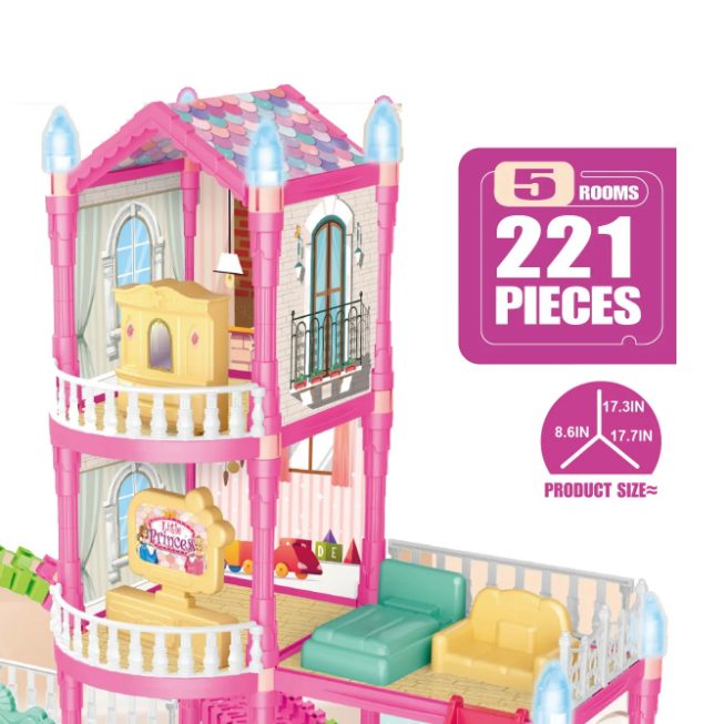 221Pcs DIY Luxury Villas Doll House With Doll