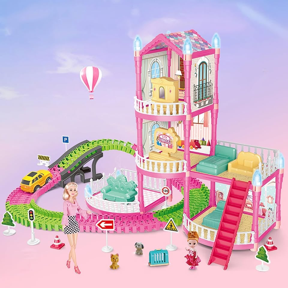 221Pcs DIY Luxury Villas Doll House With Doll