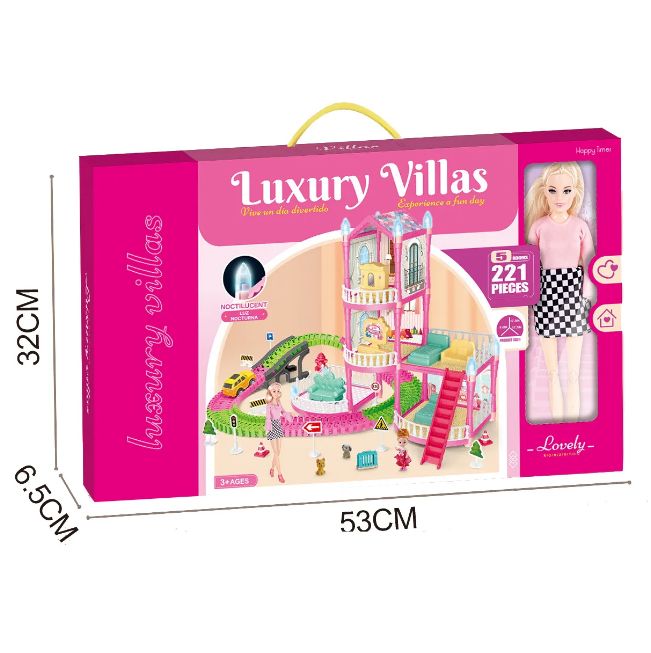 221Pcs DIY Luxury Villas Doll House With Doll
