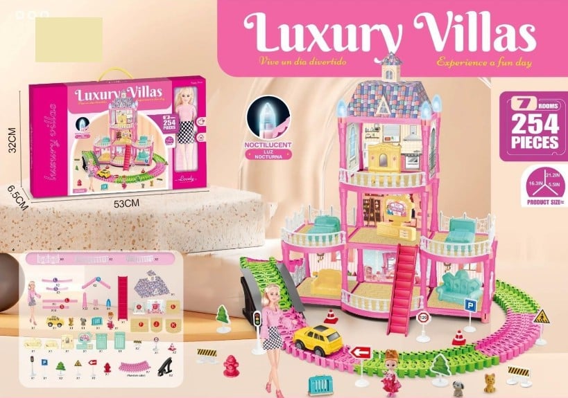 254Pcs DIY Luxury Villas Doll House With Doll