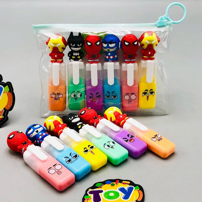 6Pcs Cartoon Themed Colorful Highlighter