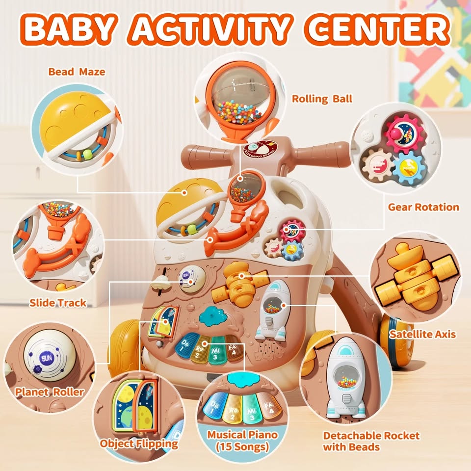 3in1 Baby Musical Walker & Activity Table - Brown