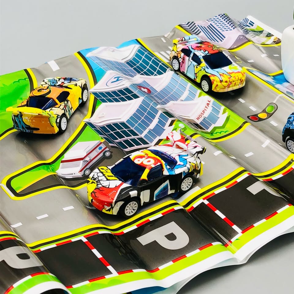 4Pcs Mini Inertial Cars With Road Map - Assortment