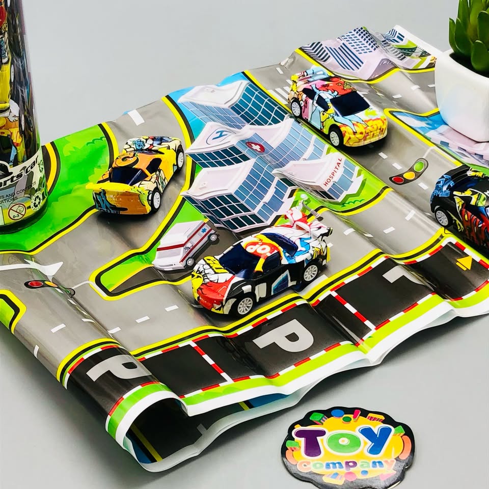 4Pcs Mini Inertial Cars With Road Map - Assortment