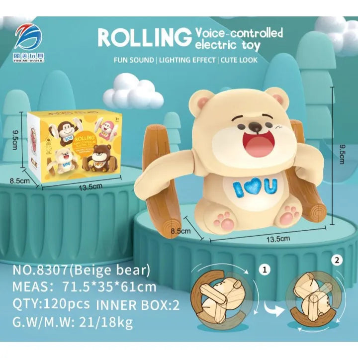 Electric Tumbling Bear With Light & Music - Beige