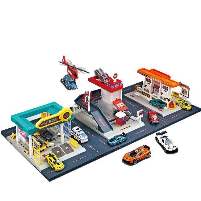 3in1 DIY Station Set With 6Pcs Alloy Cars