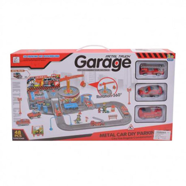 48Pcs DIY City Fire Garage Track With 3Pcs Alloy Cars