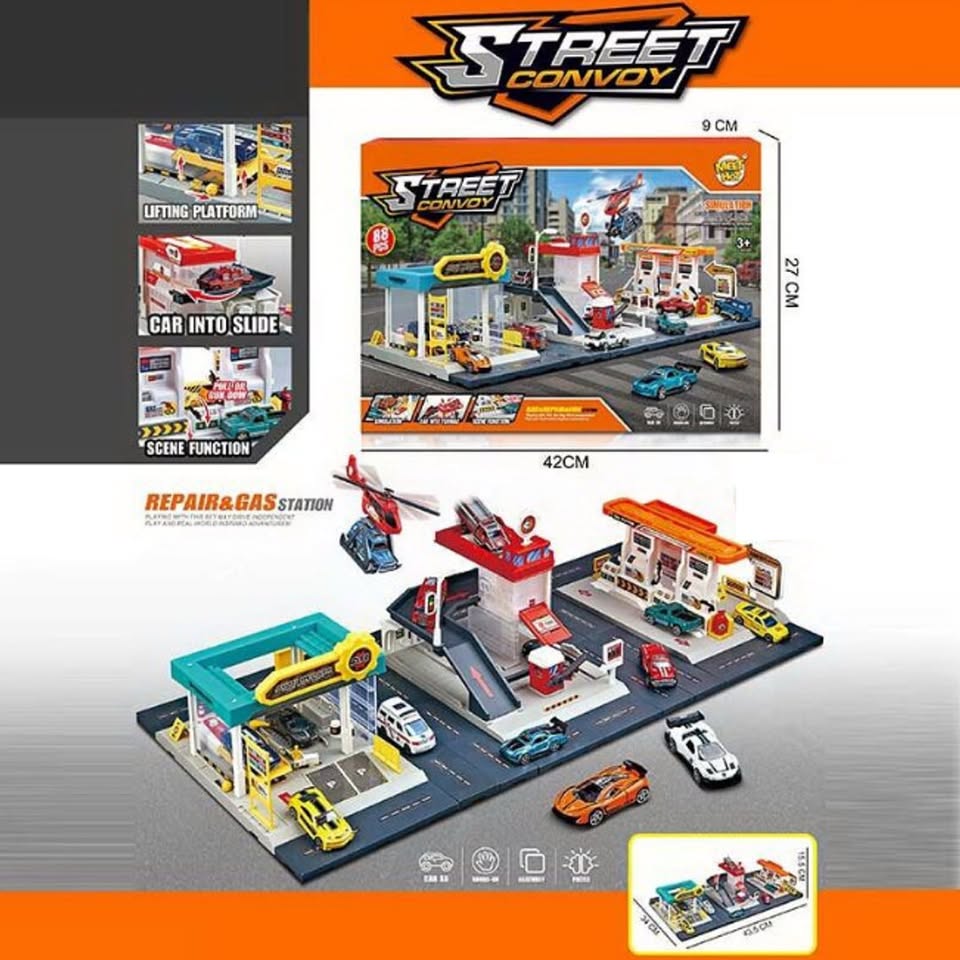 3in1 DIY Station Set With 6Pcs Alloy Cars