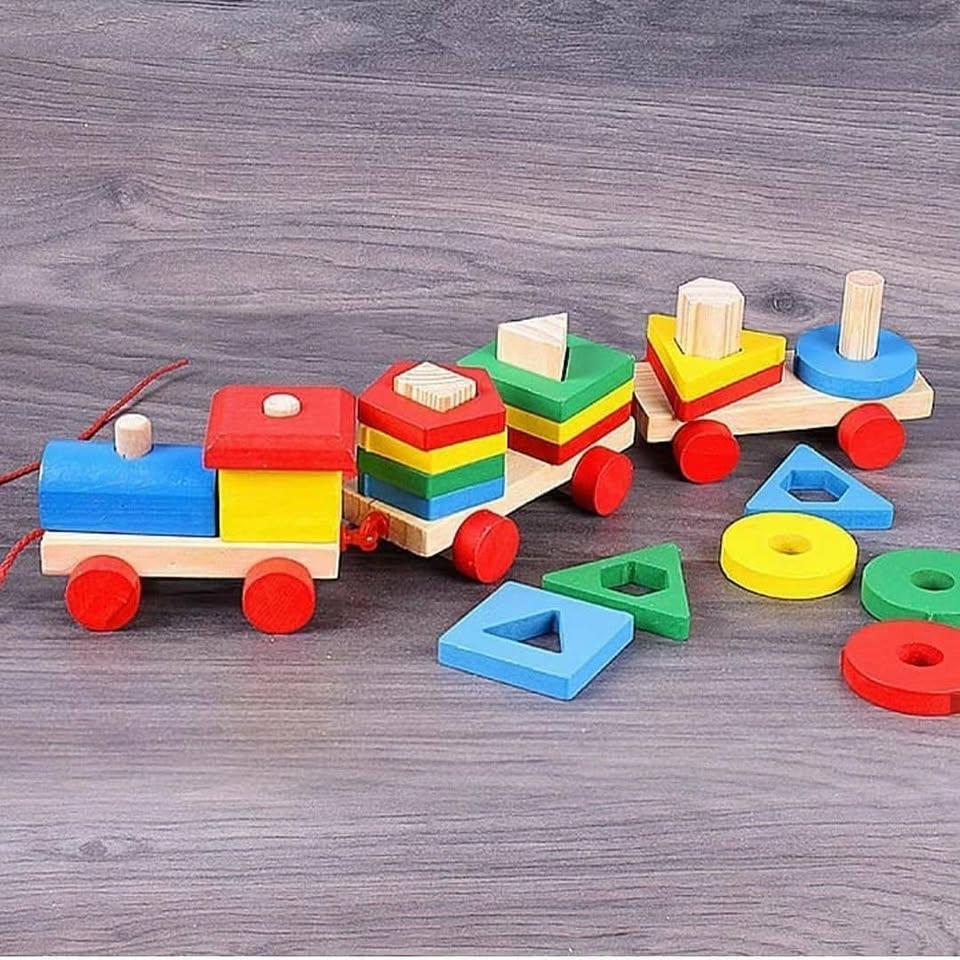 Wooden Pull Along Shape Sorter Three Section Train