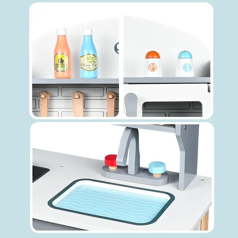 Wooden Pretend Play Kids Kitchen Set - Grey