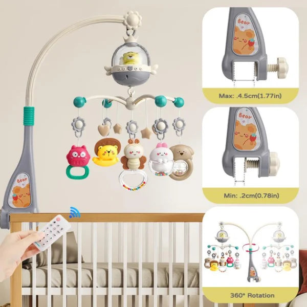 Remote Control Baby Projection Hanging Bed Bell Toy - Gray