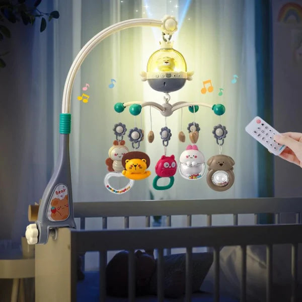 Remote Control Baby Projection Hanging Bed Bell Toy - Gray