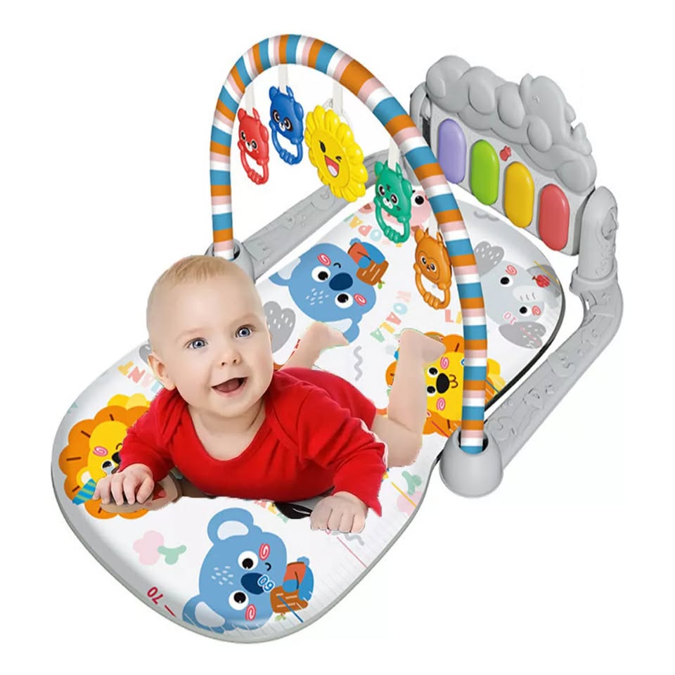 Baby Piano Play Gym With Hanging Rattles - Gray