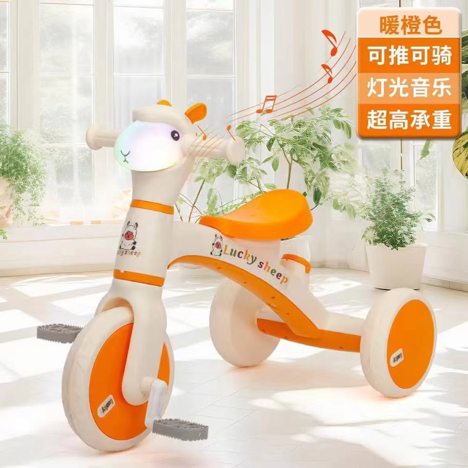 Kids Alpaca Themed Ride-on Tricycle With Light & Music - Orange