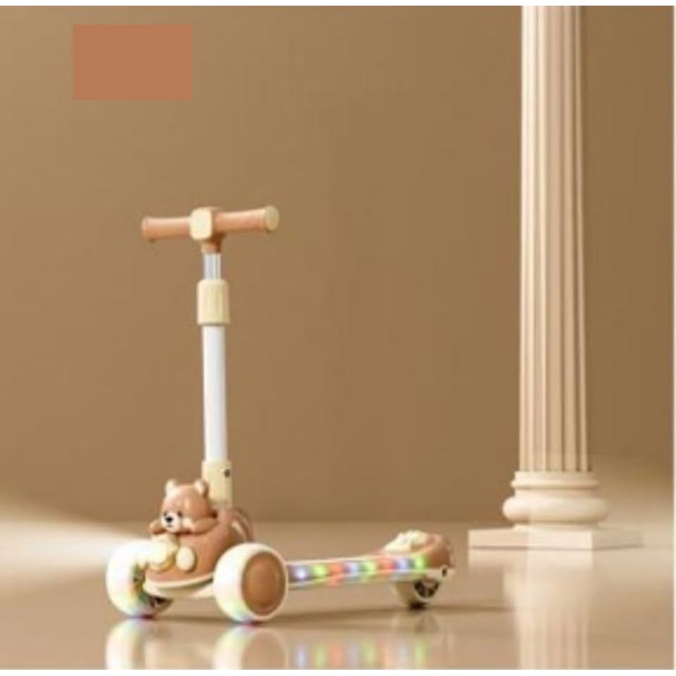 Bear Adjustable Height Kids Scooter With Light & Music - Brown