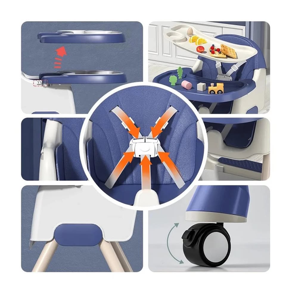 Multi-functional Foldable Baby High Dining Chair - Blue